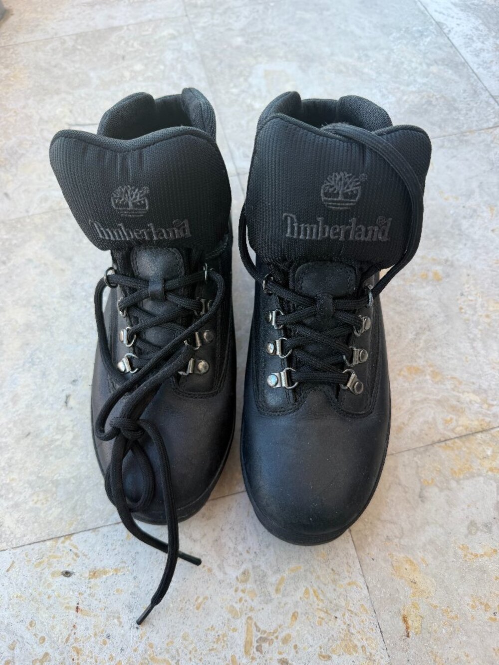 Timberland Black Leather Mid Hiker Boots Padded Collar Men's